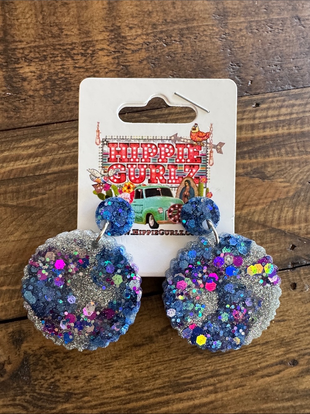 Glitter Blue Statement Earrings